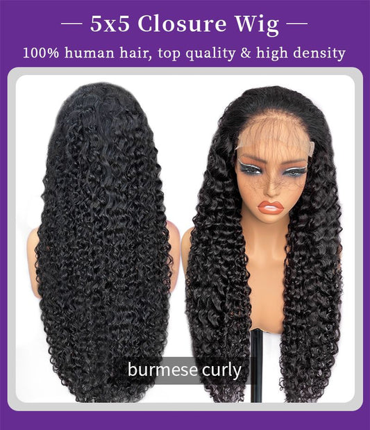 Lady Jane Burmese Curly – 5x5 Closure Human Hair Wig HD Lace